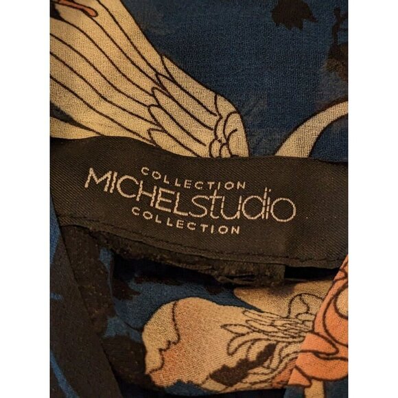 Michel Studio Womens Plus 3X Sheer Button Blouse Long Sleeve Shirt Crane Flowers - Picture 7 of 7